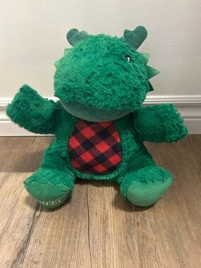 Plush Green Dragon Stuffed Toy with Red Plaid Belly